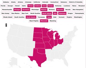 Map of states in the US Midwest Chapter